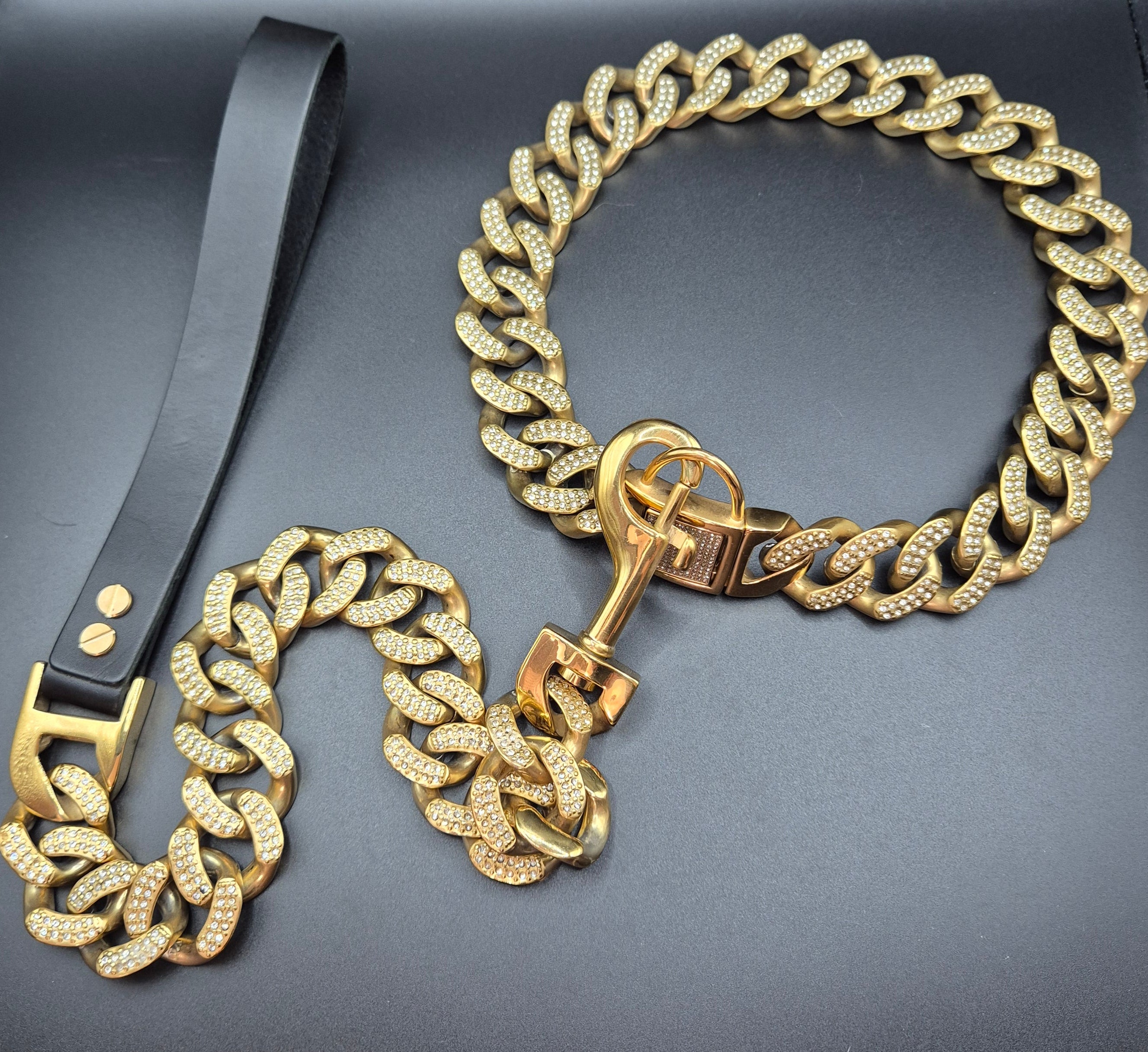 Gold chain belt on a black background